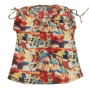 💜 Mandee Abstract Print Tie-Shoulder Blouse - Size M